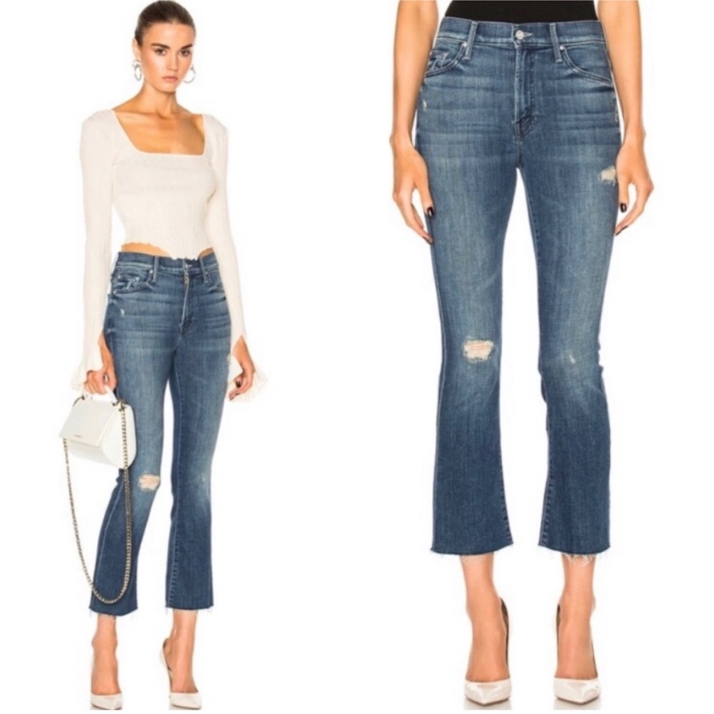 MOTHER Blue Cropped Distressed Jeans